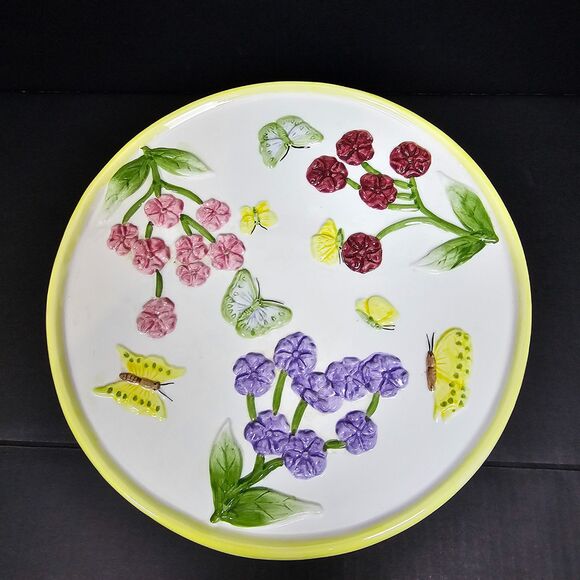 Gibson Other - Gibson Pedestal Cake Plate Floral Butterfly Cottage Garden Tea Core Decor